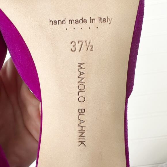 Manolo Blahnik Maysale 50 Purple Jewel Velvet Buckle Mules Pointed Toe Size 37.5 - Picture 4 of 7